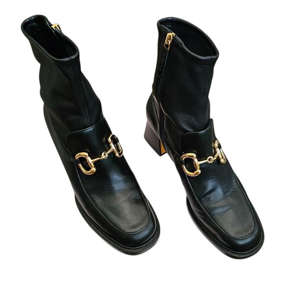 Gucci Baby Horsebit Sock Ankle Boot Size 39 US 9 Black Leather Block Heel Zip Up - Picture 6 of 11